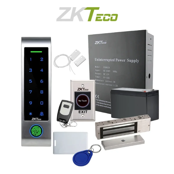 Solution ZKTeco de contrôle d’accès avec lecteur, serrure, alimentation et accessoires